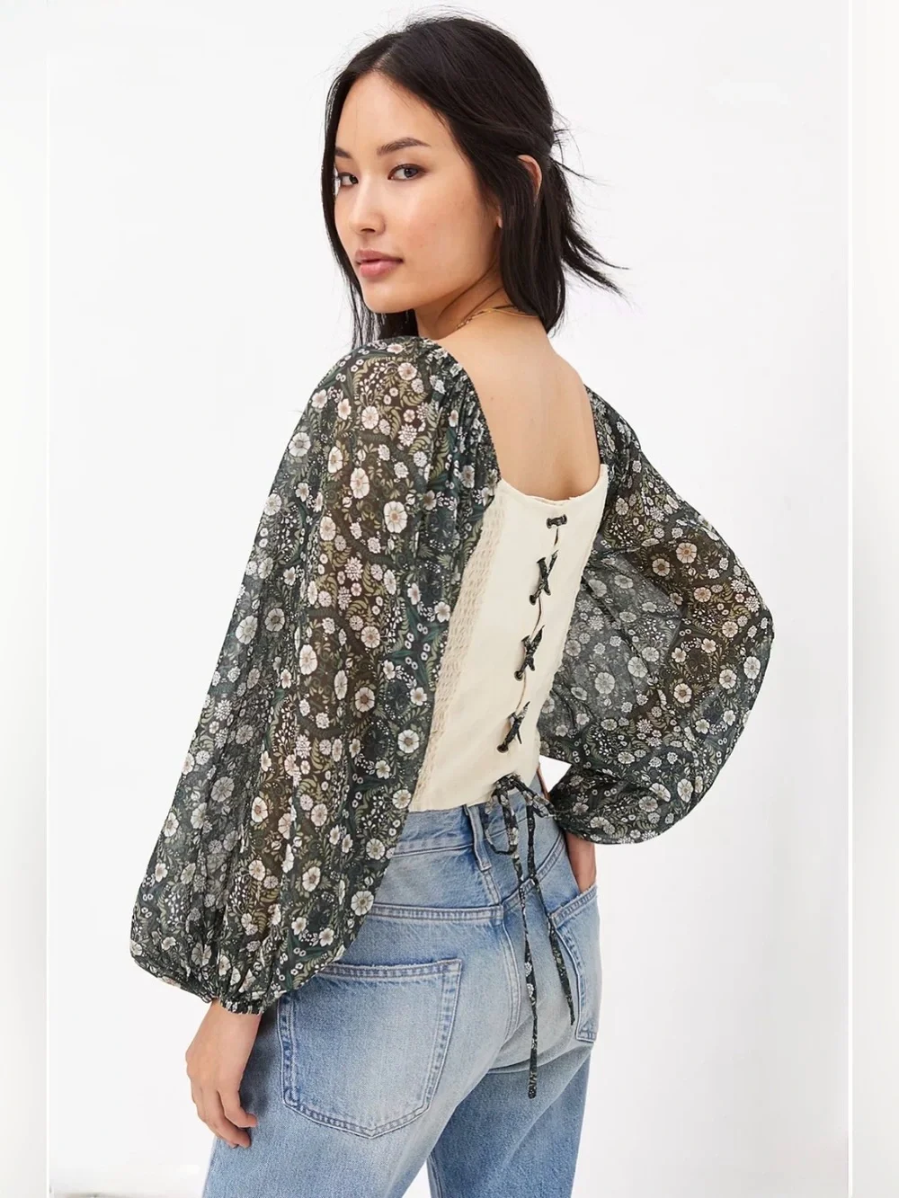 Anthropologie Forever That Girl Smocked Balloon-Sleeve Top (altered)